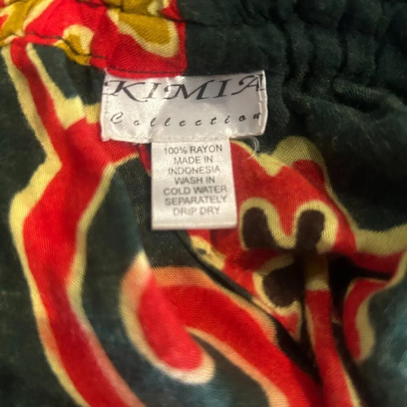 Kimia Collection Boho Hippie Green Floral Drawstring Casual Rayon Pants - Picture 2 of 6